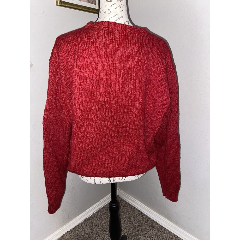 Polo by Ralph Lauren Red Chunky Knit Crewneck Sweater Polo Pony Logo XL - Picture 3 of 4